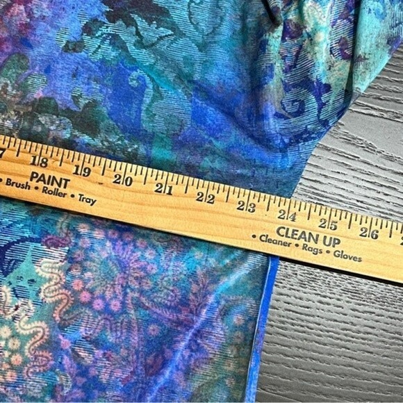 CHICO'S Colorful Print 3/4 Sleeve Knit Top Sz 2 Ties On Bottom BLING Rhinestone - Picture 8 of 9